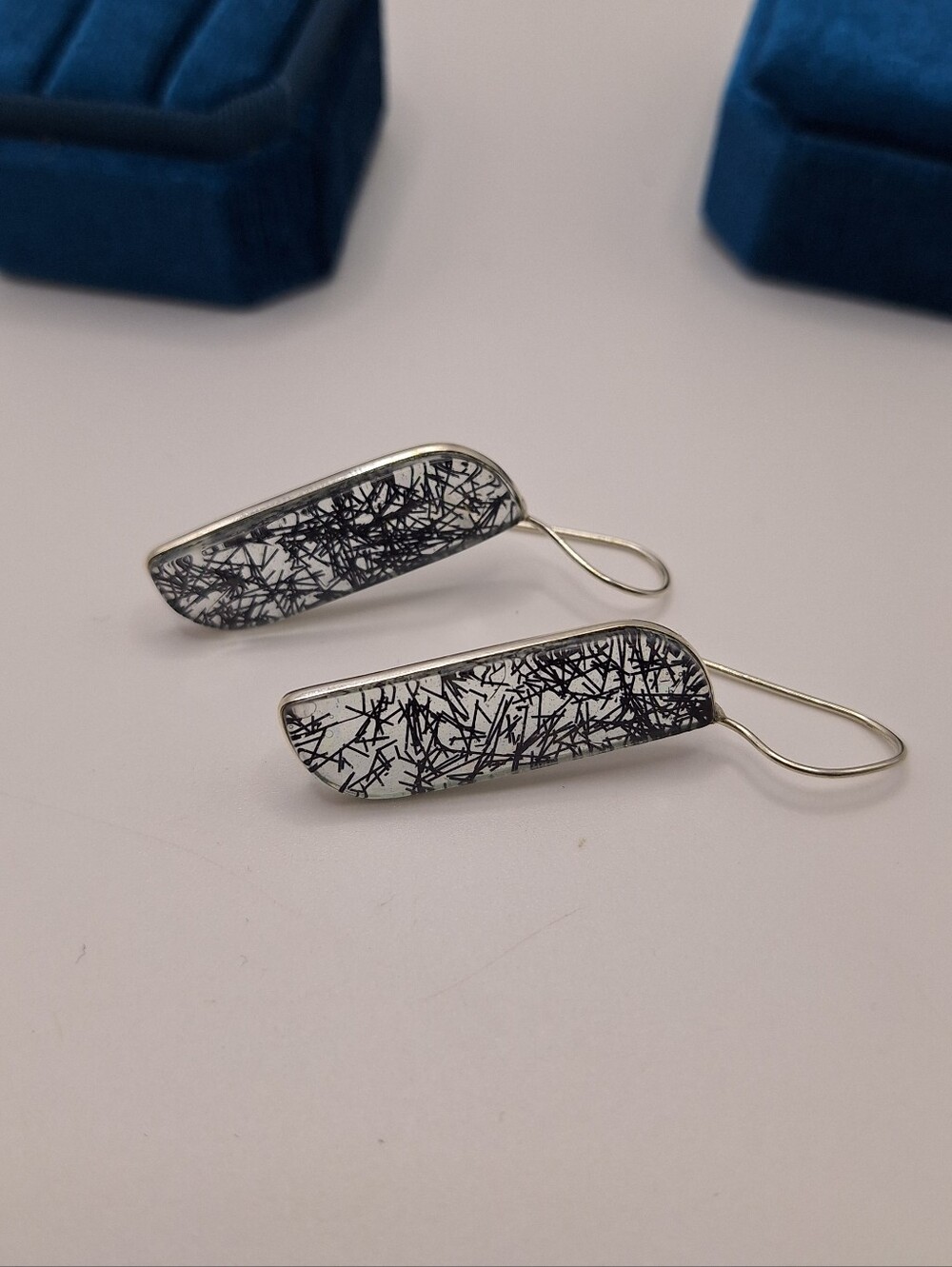 Black Rutile 925 Silver Plated Handmade Earrings of 2.08"